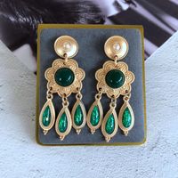 Vintage Green Drip Glaze Enamel Stone Pearl Earrings Wholesale Nihaojewelry main image 3