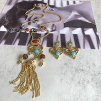 Vintage Turquoise Tassel Long Necklace Heart Stud Earrings Wholesale Nihaojewelry main image 6