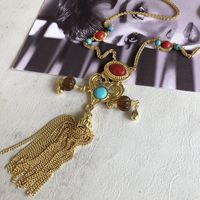 Vintage Turquoise Tassel Long Necklace Heart Stud Earrings Wholesale Nihaojewelry main image 5