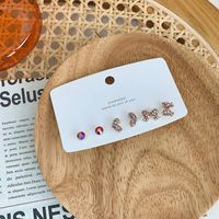 Korean Fashion Colorful Inlaid Rhinestone Bow Heart Flower Earrings 6-piece Set Wholesale Nihaojewelry sku image 1