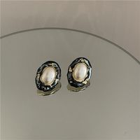 Retro Enamel Oval Button Earrings Wholesale Nihaojewelry sku image 2