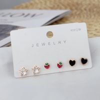 Korean Simple Combination Fruit Geometric Inlaid Zircon Earrings Wholesale Nihaojewelry sku image 3