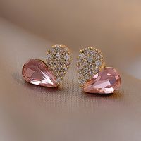 Fashion Small Crystal Diamond Heart Earrings Wholesale Nihaojewelry sku image 1