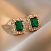 Pendientes Cuadrados De Diamantes De Imitación Verde Rojo Retro Al Por Mayor Nihaojewelry sku image 1