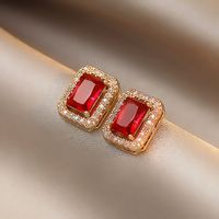 Pendientes Cuadrados De Diamantes De Imitación Verde Rojo Retro Al Por Mayor Nihaojewelry sku image 2