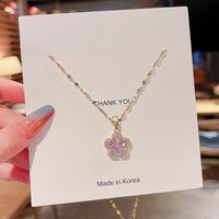Korean Flash Diamond Crystal Zircon Flower Pendant Titanium Steel Necklace Wholesale Nihaojewelry sku image 1