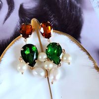 Vintage Fashion Pearl Glass Jade Drip Glaze Earrings Wholesale Nihaojewelry sku image 5