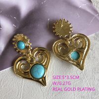 Vintage Turquoise Tassel Long Necklace Heart Stud Earrings Wholesale Nihaojewelry sku image 2