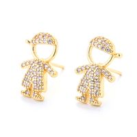 Fashion Cartoon Inlaid Zircon Characters Boy Girl Copper Earrings Wholesale Nihaojewelry sku image 1