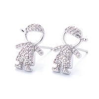 Fashion Cartoon Inlaid Zircon Characters Boy Girl Copper Earrings Wholesale Nihaojewelry sku image 3