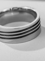 Men's Vintage Titanium Steel Stripe Ring main image 5