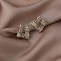 Korean Style Geometric Square Pearl Zircon Stitching Earrings Wholesale Jewelry Nihaojewelry main image 1