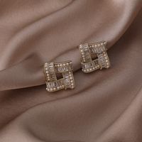 Korean Style Geometric Square Pearl Zircon Stitching Earrings Wholesale Jewelry Nihaojewelry main image 5