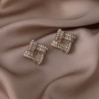 Korean Style Geometric Square Pearl Zircon Stitching Earrings Wholesale Jewelry Nihaojewelry main image 6