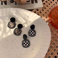 Retro Geometric Stitching Checkerboard Leopard Pattern Earrings Wholesale Jewelry Nihaojewelry main image 4