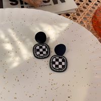 Retro Geometric Stitching Checkerboard Leopard Pattern Earrings Wholesale Jewelry Nihaojewelry main image 5