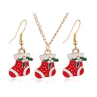 Simple Dripping Oil Christmas Stocking Earrings Necklace Set Wholesale Jewelry Nihaojewelry sku image 1