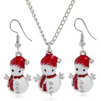 Cute Dripping Oil Saint Christmas Snowman Earrings Necklace 2-piece Set Wholesale Jewelry Nihaojewelry sku image 1