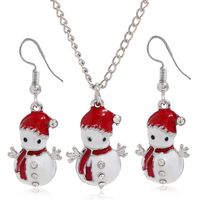 Mignon Gouttes D&#39;huile Saint Noël Bonhomme De Neige Boucles D&#39;oreilles Collier Ensemble De 2 Pièces Bijoux En Gros Nihaojewelry sku image 1