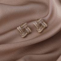 Korean Style Geometric Square Pearl Zircon Stitching Earrings Wholesale Jewelry Nihaojewelry sku image 1