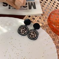 Retro Geometric Stitching Checkerboard Leopard Pattern Earrings Wholesale Jewelry Nihaojewelry sku image 1