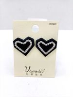 Simple Fashion Flocking Black Heart Inlaid Rhinestone Earrings Wholesale Nihaojewelry sku image 1