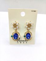 Retro Sapphire Pearl Flower Earrings Wholesale Nihaojewelry sku image 1