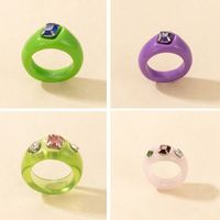 Simple Solid Color Inlaid Rhinestone Transparent Resin Ring Wholesale Nihaojewelry main image 1