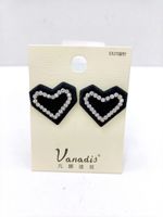 Simple Fashion Flocking Black Heart Inlaid Rhinestone Earrings Wholesale Nihaojewelry main image 2