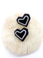 Simple Fashion Flocking Black Heart Inlaid Rhinestone Earrings Wholesale Nihaojewelry main image 3