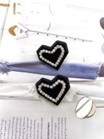 Simple Fashion Flocking Black Heart Inlaid Rhinestone Earrings Wholesale Nihaojewelry main image 4