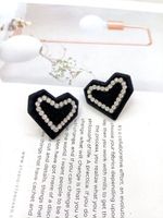 Simple Fashion Flocking Black Heart Inlaid Rhinestone Earrings Wholesale Nihaojewelry main image 6