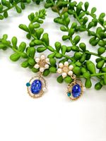 Retro Sapphire Pearl Flower Earrings Wholesale Nihaojewelry main image 3