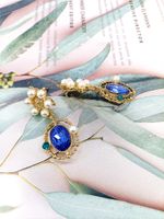 Retro Sapphire Pearl Flower Earrings Wholesale Nihaojewelry main image 4