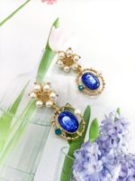 Retro Sapphire Pearl Flower Earrings Wholesale Nihaojewelry main image 5