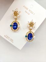 Retro Sapphire Pearl Flower Earrings Wholesale Nihaojewelry main image 6