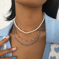 Imitation Pearl Stacking Chain Multilayer Necklace Wholesale Nihaojewelry sku image 1