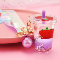 Creative Floating Strawberry Milk Tea Cup Keychain Wholesale Nihaojewelry main image 1