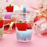 Creative Floating Strawberry Milk Tea Cup Keychain Gros Nihaojewelry main image 4