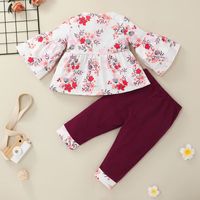 Long Sleeve Flower Print Bow Children's Pullover Top Trousers Two-piece Set Wholesale Nihaojewelry main image 5