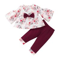 Long Sleeve Flower Print Bow Children's Pullover Top Trousers Two-piece Set Wholesale Nihaojewelry main image 6