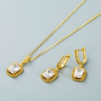 Simple Square Zircon Pendant Copper Necklace Earrings Set Wholesale Jewelry Nihaojewelry main image 3