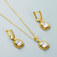 Simple Square Zircon Pendant Copper Necklace Earrings Set Wholesale Jewelry Nihaojewelry main image 5
