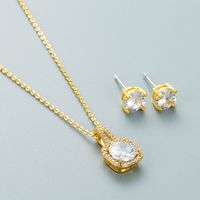 Fashion Round Zircon Pendant Copper Necklace Earrings Set Wholesale Jewelry Nihaojewelry main image 4