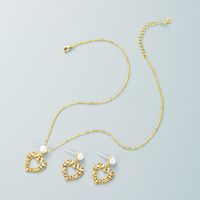 Hollow Heart-shaped Pearl Pendant Korean Style Earrings Necklace Set Wholesale Jewelry Nihaojewelry main image 3