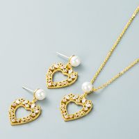 Hollow Heart-shaped Pearl Pendant Korean Style Earrings Necklace Set Wholesale Jewelry Nihaojewelry main image 4