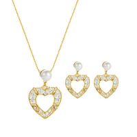 Hollow Heart-shaped Pearl Pendant Korean Style Earrings Necklace Set Wholesale Jewelry Nihaojewelry main image 6