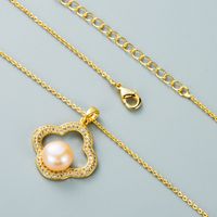 Copper Inlaid Zircon Pearl Flower Shape Korean Style Earrings Necklace Set Wholesale Jewelry Nihaojewelry main image 5