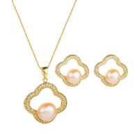 Copper Inlaid Zircon Pearl Flower Shape Korean Style Earrings Necklace Set Wholesale Jewelry Nihaojewelry main image 6
