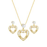 Hollow Heart-shaped Pearl Pendant Korean Style Earrings Necklace Set Wholesale Jewelry Nihaojewelry sku image 1
